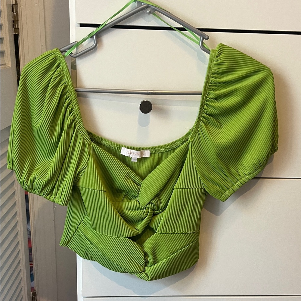 Puff Short Sleeve Cutout Twist Crop Top